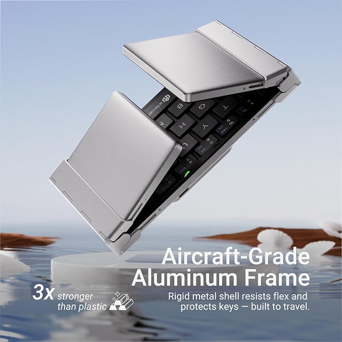 iClever Foldable Bluetooth Keyboard, Ultra-Slim Metal Keyboard with USB-C Charging, Tri-Folding Design for Laptop, iPad, iPhone, Tablet - Sync 3 Devices, Portable & Space-Saving