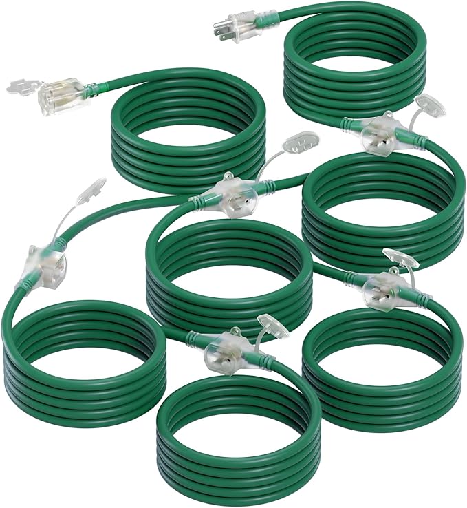 addlon 50FT Outdoor Extension Cord with Mutil Outlets Evenly Spaced 6 Outlets 16/3 SJTW Weatherproof Power Cable for Indoor Outdoor Halloween And Christmas Decorations with Indicator Lights ETL Listed