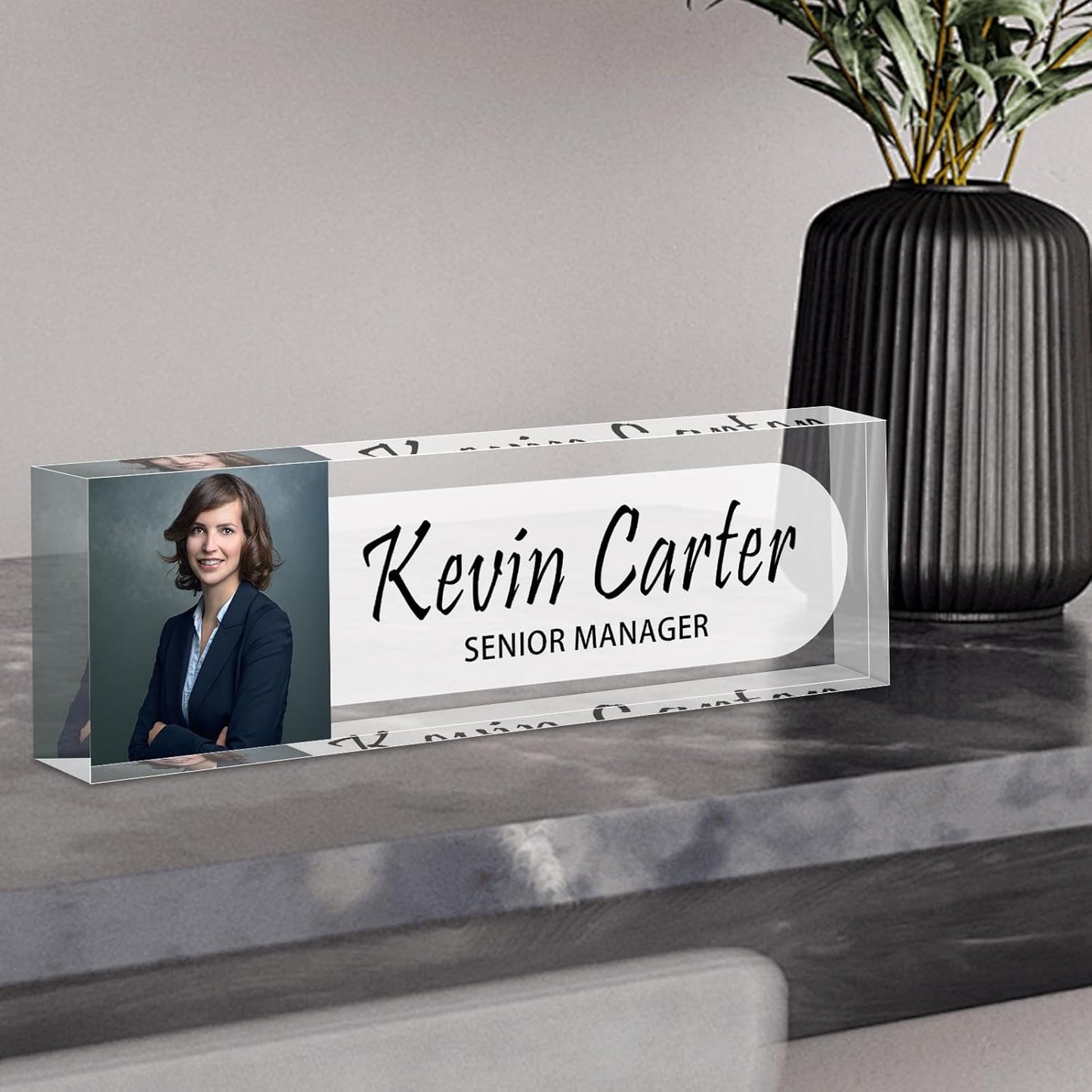 Name Plate for Desk Personalized, Acrylic Desk Decorations, Employee Appreciation Gifts, Custom Office Gifts for Coworkers, Boss, Teacher, Nurse (Photo Style)