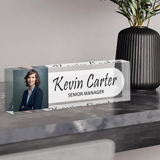 Name Plate for Desk Personalized, Acrylic Desk Decorations, Employee Appreciation Gifts, Custom Office Gifts for Coworkers, Boss, Teacher, Nurse (Photo Style)