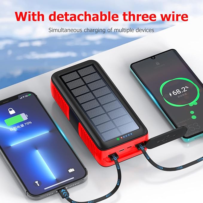 Solar Charger Power Bank 63200mAh, Portable Charger with Dual Outputs & Dual Inputs 4 LEDs Flashlight, Hand Crank Power Bank Fast Charging Battery Pack for Outdoor Camping Survival Gear
