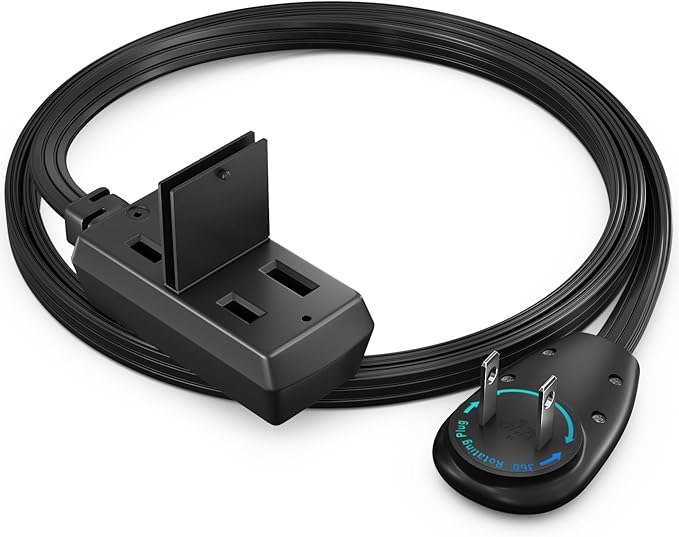 Maximm 2ft Extension Cord – 2-Prong Flat 360° Rotating Plug – Compact Short Extension Cable – Ideal for Tight Spaces – UL Certified – Black