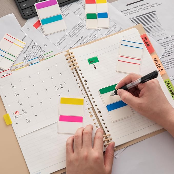 KICNIC Sticky Tabs 480 Pcs, Adhesive Book Tabs, Removable Page Markers, 1 Inch, 2 Inch Annotation Tabs, Labels for Books, Notebooks, Files, Binders, Bible,Flags for Office and School Use(10 Colors)