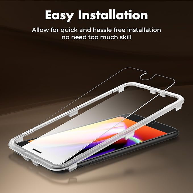 UNBREAKcable Shatterproof Tempered Glass Screen Protector for iPhone SE 2022/SE 2020, iPhone 8/7 [3-Pack] [99.99% HD Clear] [Easy Installation Frame] [9H Hardness][Bubble Free] for Apple 4.7''
