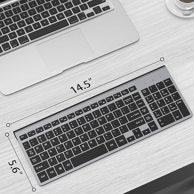 JOYACCESS Wireless Keyboard, 2.4G Slim and Compact Wireless Keyboard with Numeric Pad for Laptop, MacBook Air, Apple, Computer, PC(Black and Grey)