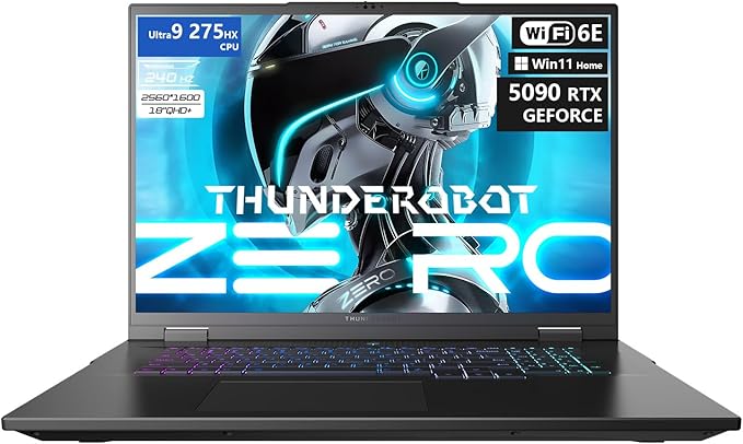Thunderobot Zero 18 Pro 5090 Gaming Laptop, 18" QHD+ 240Hz 2.5K Hummingbird Display, Core Ultra 9 275HX, GeForce RTX 5090, 64GB DDR5, 4TB SSD, Per-Key RGB, FHD IR Camera, Wi-Fi 6E, Win 11 Home