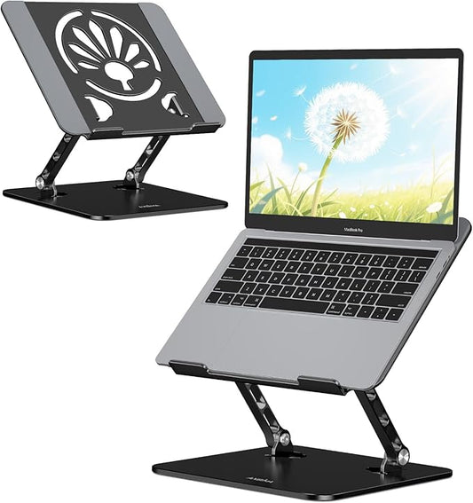 Aluminum Laptop Stand for Desk – Adjustable Ergonomic Laptop Riser, Foldable & Portable Holder Fit for MacBook & 10"-16" Laptops for Office, Home & Travel,Black