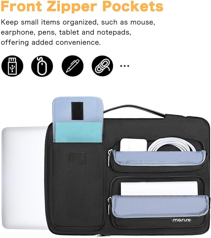 MOSISO 360 Protective Laptop Case 14 inch, Laptop Sleeve Compatible with HP Lenovo Dell ASUS Acer, HP Stream, Dell Latitude, Lenovo IdeaPad,Side Open Bag with 2 Raised&1 Flapover Pockets, Black