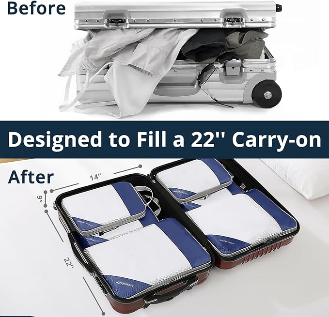 3 Set Compression Packing Cubes for Travel - Compressible, Lightweight, and Space-Saving Packing Cubes, Travel Essentials for Women, Navy