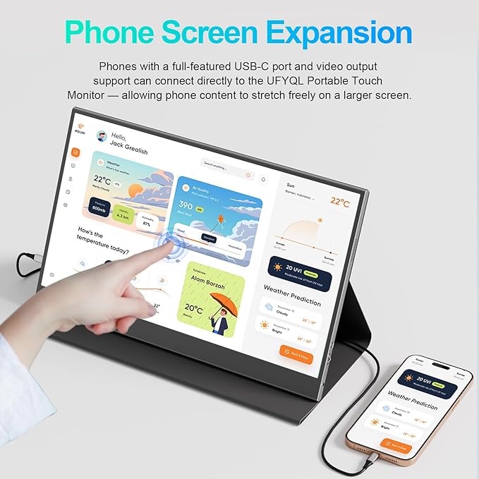 Touchscreen Portable Monitor 15.6-Inch, 1080P FHD IPS Display with Magnetic Case, HDMI & USB-C Plug&-Play, Laptop External Monitor for Laptop, MacBook，PC，Phone, Xbox, Switch, PS4/5