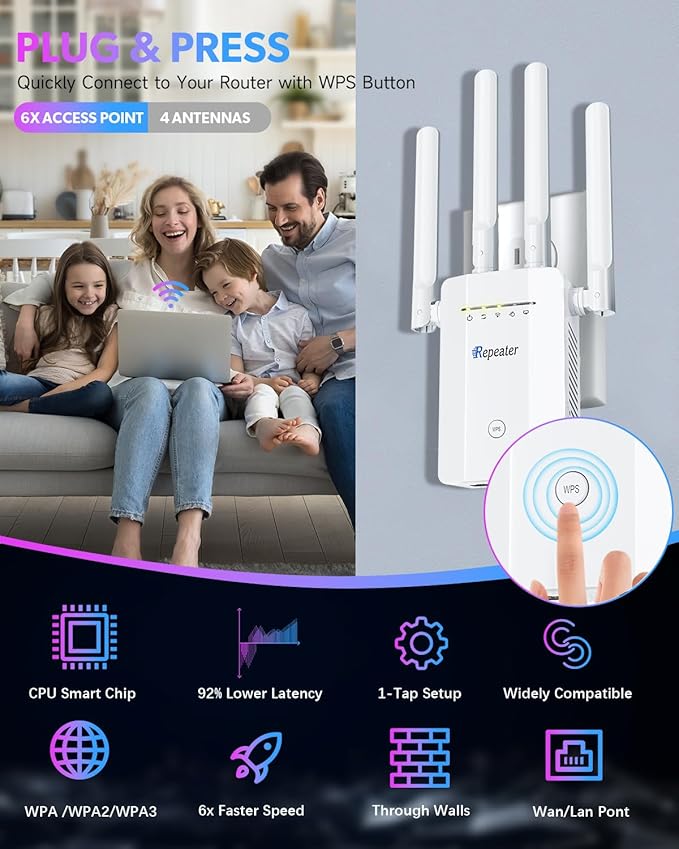 2025 New WiFi Extender Signal Booster, Long Range up to 13355Sq.ft, Wireless Internet Repeater Routers Signal Amplifier for Home, Office, Garage, 8X Faster Access Point with Ethernet Port, 1-Tap Setup