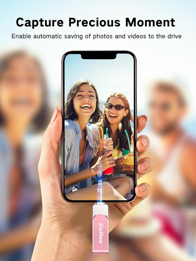 Gulloe 256GB Flash Drive Intended for iPhone, Memory Stick Storage for Photos and Videos Backup, Compatible with iPhone iPad Android PC, Plug and Play, No Application Required (Pink)