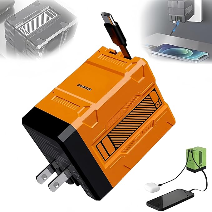 2-in-1 Fast Charging Adapter Compatible with 120W, 2026 New Scalable Retractable 120w Fast Charger Module, All in One Foldable Charging Adapter Wall Plug for Phone, Tablet, Laptops (Yellow)