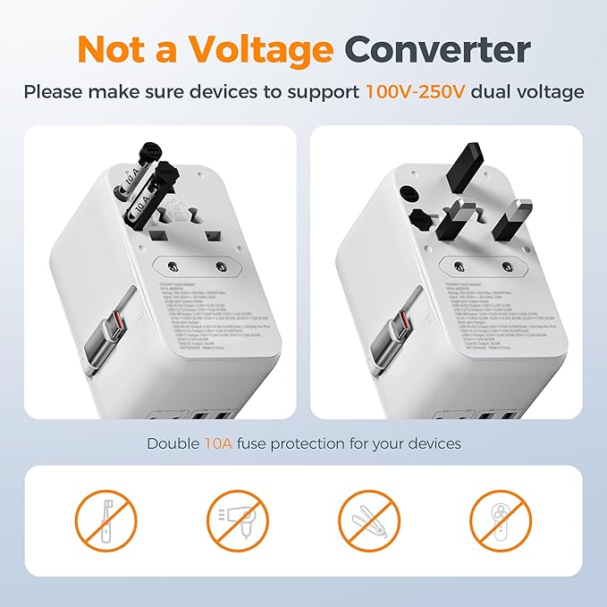 TESSAN Universal Travel Adapter PD 35W GaN, International Power Adapter Built in 1 Retractable USB C Cable, 6 in 1 Travel Adaptor Worldwide with 4 USB Ports for US to Europe UK AUS (Type C G A I)