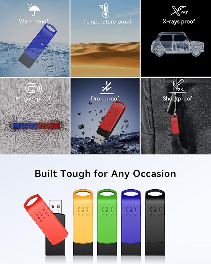 KEXIN 128GB Flash Drive 5 Pack Thumb Drive Bulk 128 G Swivel USB 2.0 Memory Stick for Data Storage