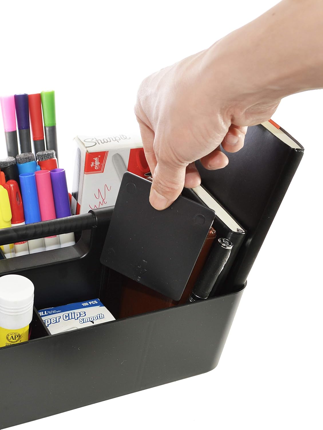 -Large Portable Caddy, DIY Dividers, 8 Compartments, School Office Supplies Home Business Organizer,Portable Basket with Handle Storage Organizer Modern Made in USA (4 PACK, Black)