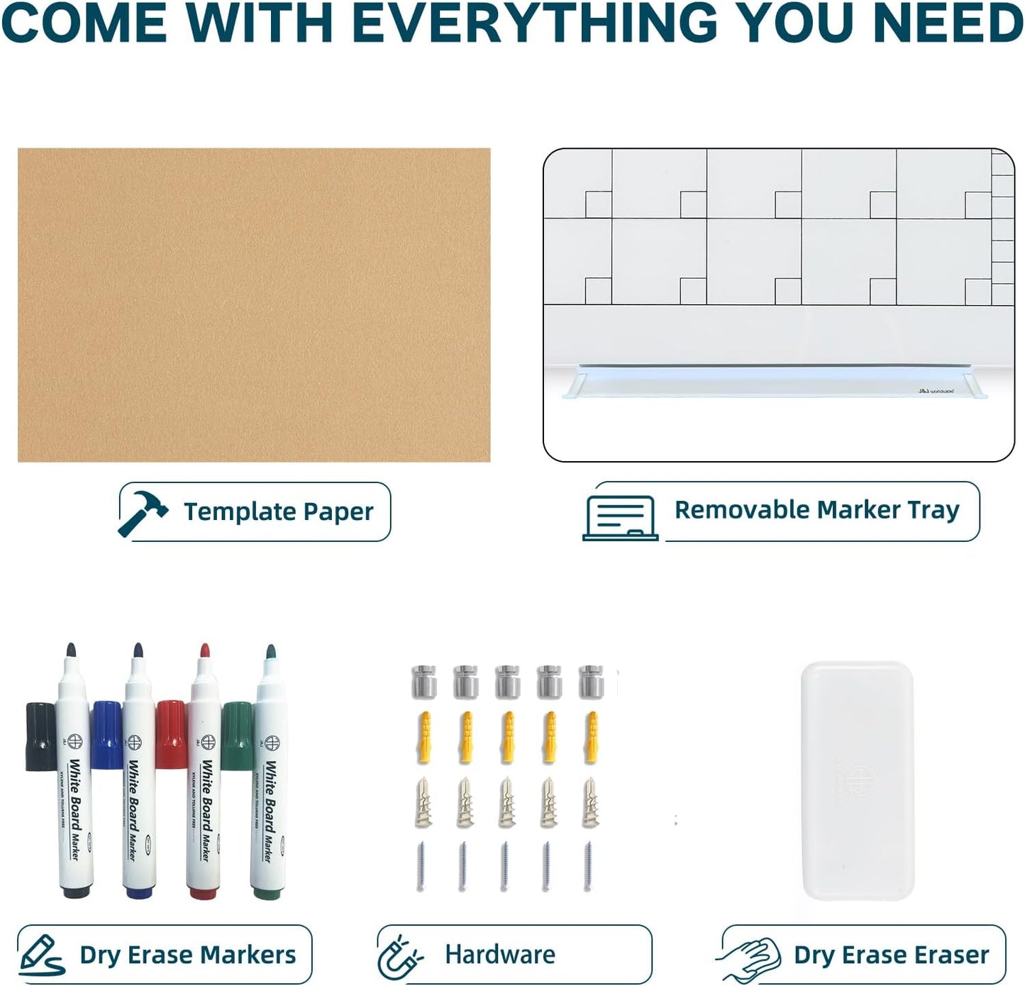 J&J worldwide Magnetic Whiteboard Calendar, 3' x 2' Glass Wall Calendar Dry Erase Board Monthly Planner for Home, School, Office, Frameless, with Markers, Marker Tray, Eraser, Magnets, 35 x 23 Inches