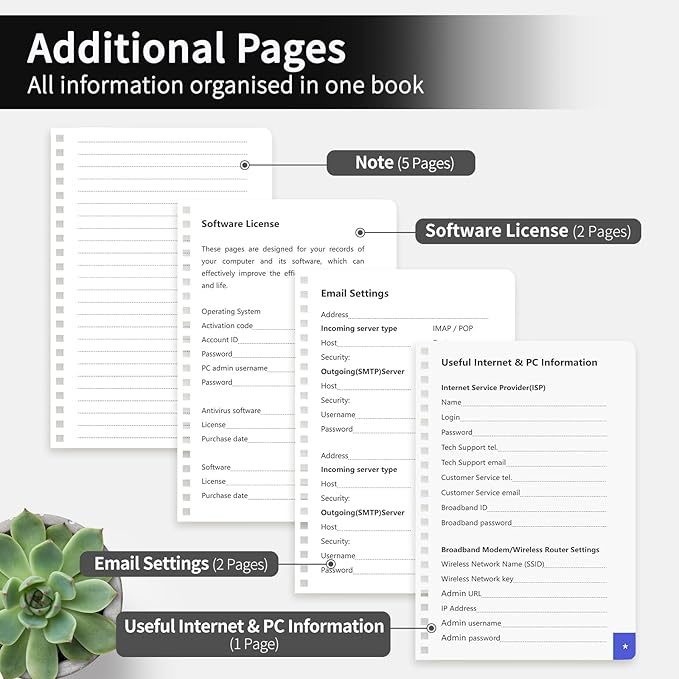 Password Book with Alphabetical Tabs, Password Keeper Book for Seniors, Individual & Colorful Tabs, Spiral Hardcover Password Notebook for Website Logins, 5.7" x 7.7", Black