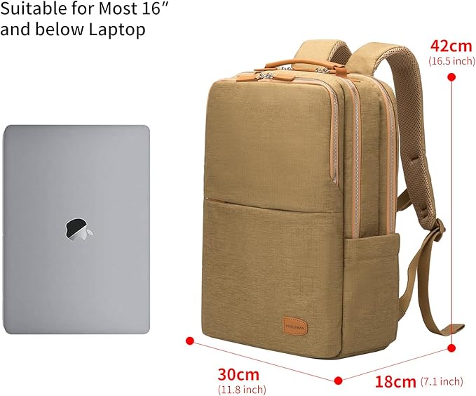 NOBLEMAN Large Laptop Backpack, Modern Water Resistent Travel Business Computer Backpacks with Multi-Compartment Pockets, Fits15.6 Inch Laptop Backpack with USB Charging Port Men Women(Khaki Plus