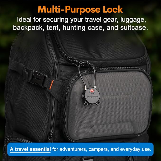 Forge TSA Approved Luggage Locks Ultra-Secure Dimple Key Travel Locks with Zinc Alloy Body- Black 4 Cable Locks