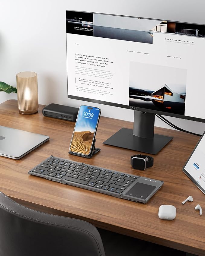 Samsers Foldable Bluetooth Keyboard with Touchpad, Full-Size Wireless Folding Holder, Rechargeable Portable Travel for iOS Android Windows Mac OS, Support 3 Devices (BT5.1 x 3)