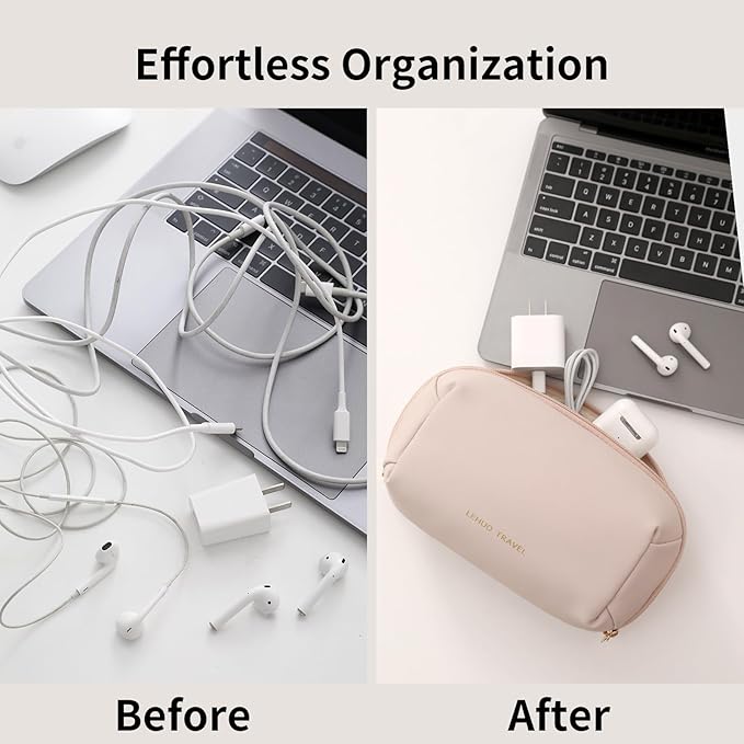 RIGHT AWAY Tech Pouch Electronics Organizer Travel Case, Cord Organizer Bag Cable Accessories Carry Storage for Essentials,Charger, Phone, Earphone,Flash Drive,Pink