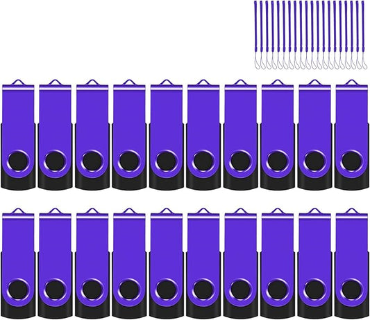 EASTBULL Flash Drive Bulk 2GB USB 20 Pack with Lanyards USB 2.0 Thumb Drive Bulk Memory Stick Swivel Pen Drive for Storage and Backup 2 GB 20 Pack, Purple