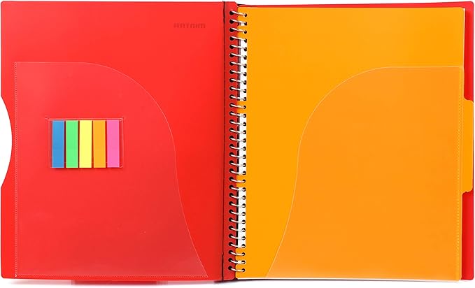 Mintra Office Durable PREMIUM Spiral Notebook, ((Red, 1 Subject, 8.5in x 11in)), Fabric Covered Coils, No Snags, Removable Adjustable Pocket Dividers, Ruler, Organization, Customizable