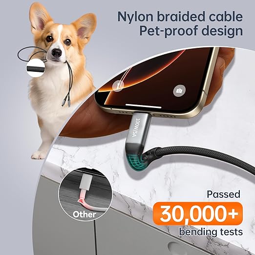 4ft 2-in-1 USB C Data Cable, Max 100W, Charge 2 Devices Simultaneously, Suitable for Fast Charging of i-Phone 17/16/16 Pro Max/15 Series, M-acBook Air/Pro, etc. (Braided, Black)