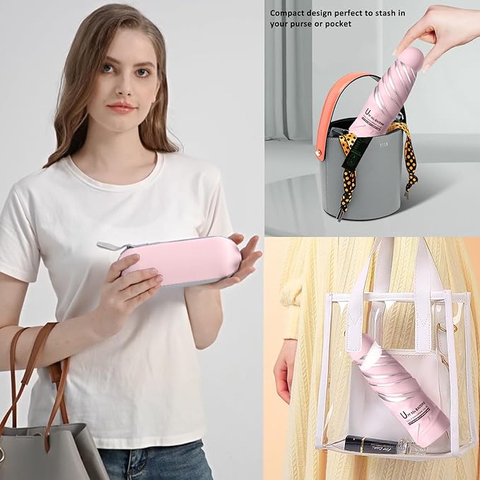 BAODINI Travel Essentials Mini Umbrella for Purse With Case Small Compact UV Sun Protection Lightweight Tiny Pocket Manual Open Close Umbrella for Women Kids and Men Fit Purse Backpack