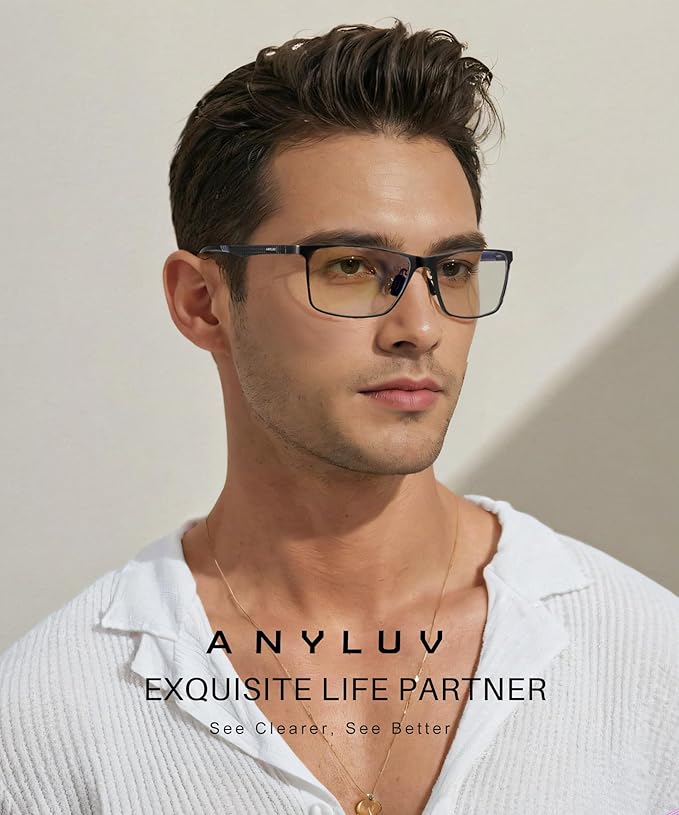 ANYLUV Blue Light Glasses Men, Relieve Eyestrain and Eye Protection, Al-Mg Metal Computer Blue Light Blocking Glasses