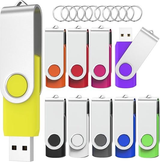 Flash Drives 64GB 10 Pack, Wooolken USB 2.0 Thumb Drives with Keychains Memory Stick USB Drive Pendrive for PC Laptop Computer (Mixcolors)