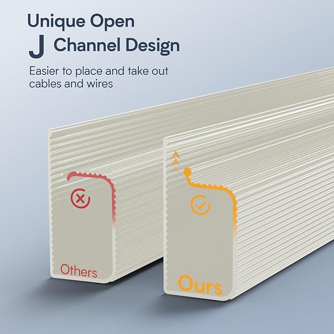 Delamu 62.8in Under Desk Cable Management, Safe Tidy Cable Management Under Desks for Home Office, 4 Pack Cord Organizer for Desk, Wire Organizer Kit, Beige