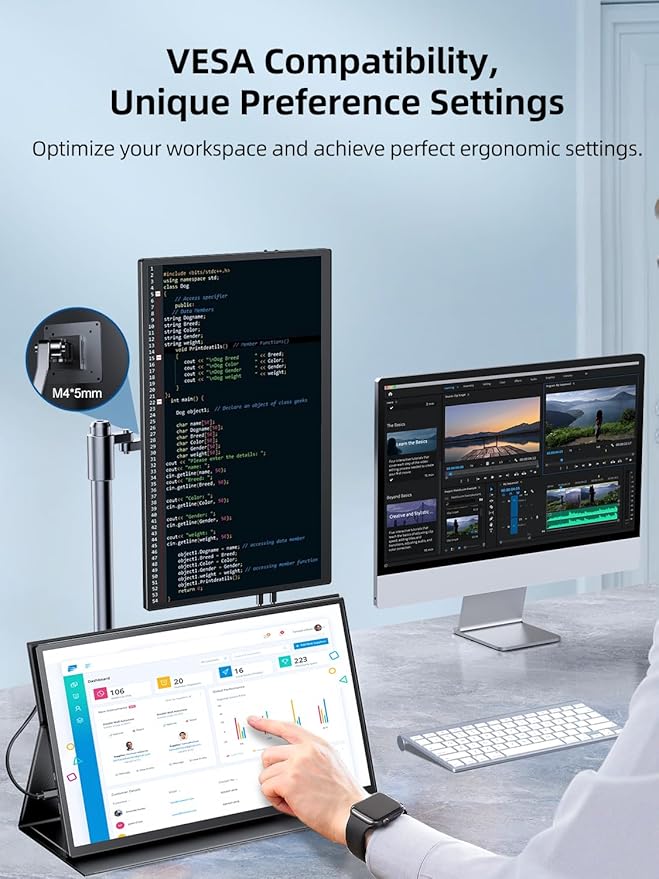 EVICIV 18.5” Portable Monitor Touchscreen | 120HZ 1ms Gaming Monitor | FreeSync, HDR | 400Nits | 1080P FHD IPS | 100% sRGB | VESA & Smart Case | Large Travel External Second Screen for Laptop, Switch