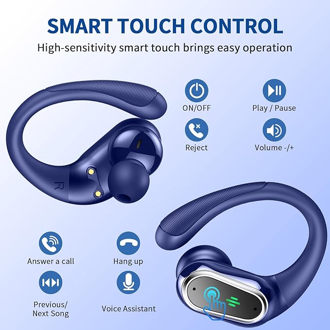Wireless Earbuds, 2025 Bluetooth 5.4 Headphones Sport, 50Hrs HiFi Stereo Deep Bass Over-Ear buds with ENC Noise Cancelling Mic, IP7 Waterproof & LED Display Earphones with Earhooks for Workout/Running