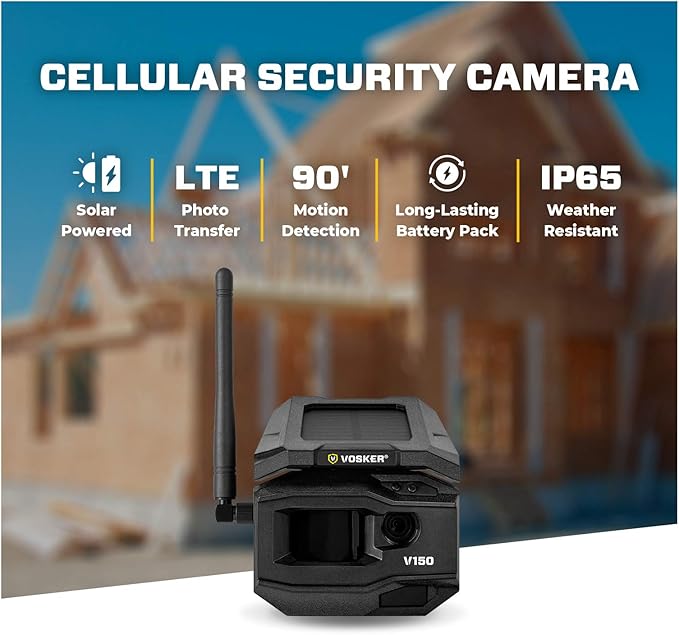 Vosker V150 Solar-Powered LTE Cellular Home Security Outdoor Camera | Motion Activated Photo Capture Nightvision Wireless Camera | Receive Photos (No Video) on Your Mobile App (V150-Nationwide Pack)