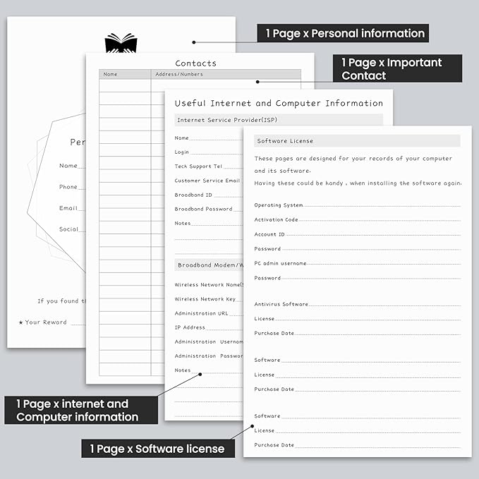 Password Book with Alphabetical Tabs, Hardcover Password Keeper, A5 Size 8.3"x6" Password Notebook for Saving Internet Login, Username, Password Organizer for Computer & Website Logins(Black)