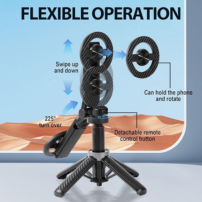 4-in-1 Multifunctional 360° Rotation Magnetic Selfie Stick, Portable Pocket Size Selfie Stick with Rechargeable Remote, Extendable Detachable Cell Phone Tripod for iPhone & Android