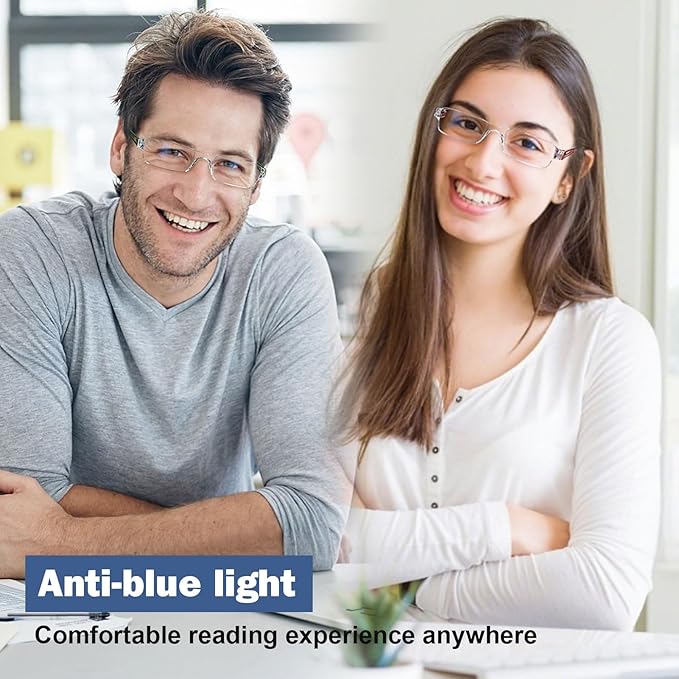 AQWANO 5 Pack Rimless Computer Reading Glasses 3.0 Blue Light Blocking, Lightweight & Comfortable Anti Glare/UV Magnifying Eyeglasses Readers for Women Men, 3.0