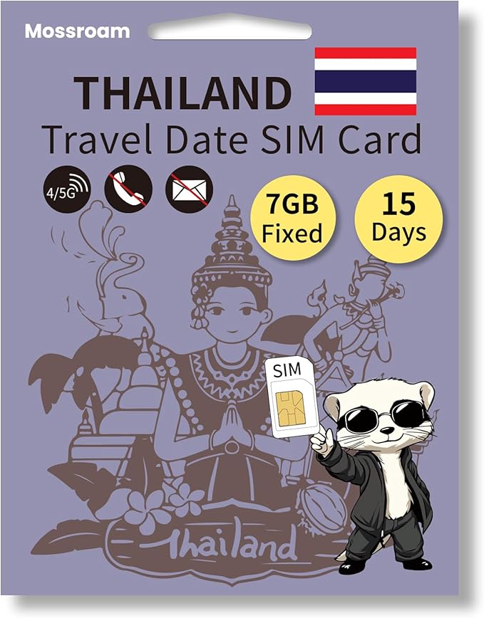 Thailand Data SIM Card,7GB High-Speed 5G/4G LTE Fixed Data,for 15 Days - Prepaid, No Hidden Fees - Ideal for Tourists & Business Trips