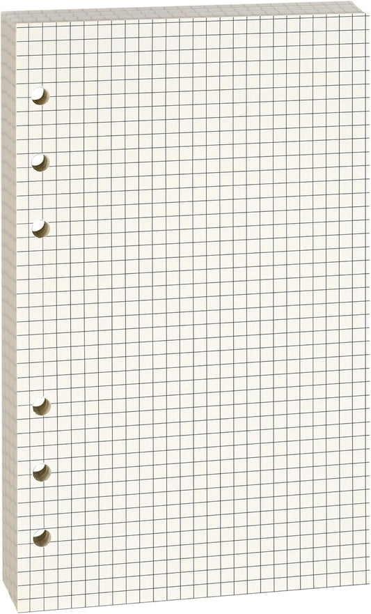 A6 Grid-Ruled Refill Paper, 100gsm Thick Beige No-Bleed Sheets (80-Pack), Pre-Punched – Fits A6 6-Ring Binders for Office, School & Teachers