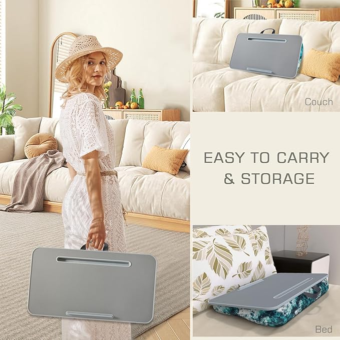 MillHome Blue Lap Desk with Cushion, Fits up to 17 inch Laptop, Tablet Slot and Stopper