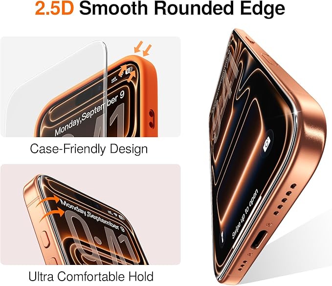 SMARTDEVIL 2 Pack Screen Protector for iPhone 17 Pro, 9H Hardness Military Grade Shatterproof HD Tempered Glass, Easy to Install, Bubble-Free and-Dust-Free Box