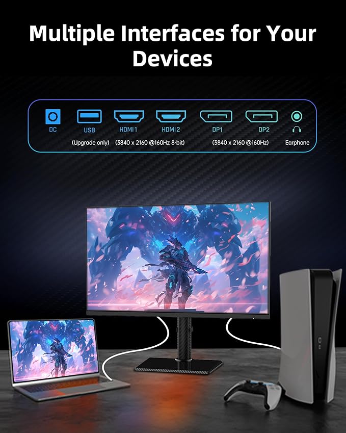 KTC 27 Inch 4K Gaming Monitor - UHD 160Hz Monitor with Fast IPS Panel, 1ms MPRT, 140%sRGB, HDR 400, Adaptive Sync, HDMI DisplayPort, Height Tilt Pivot Swivel Adjustable, Carbon Fiber Backcover, U27T6