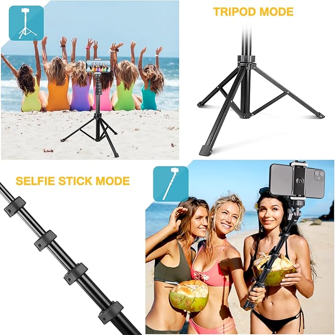 Aureday 67" Phone Tripod, Extendable Cell Phone and Camera Tripod Stand with Wireless Remote & Phone Holder, Aluminum Selfie Stick Tripod