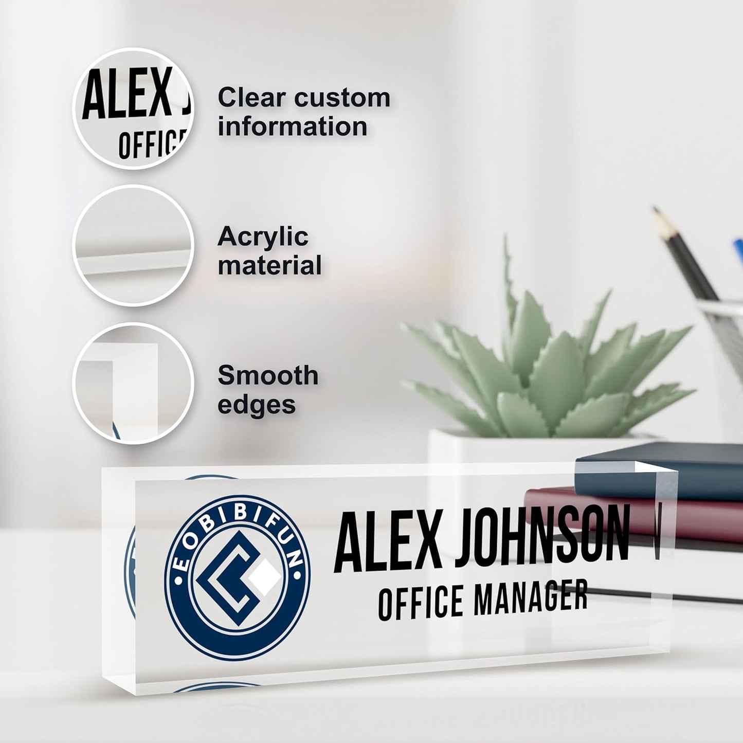 Personalized Name Plate for Desks, Custom Desk Name Plates, Acrylic Name Plate Office Desk Accessories, Personalized Office Gifts for Coworkers Teachers, Employee Appreciation Gifts (B-BusinessLogo)