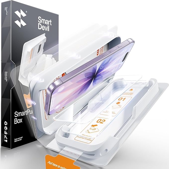 SMARTDEVIL 2 Pack Screen Protector for iPhone 17, Bubble-and-Dust-Free Box, HD Tempered Glass, Military Grade Shatterproof & Ultra Durable, Easy Installation