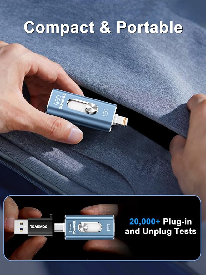 512GB Photo Stick for iPhone Flash Drive, Memory Stick Phone Storage for Photos and Videos Files Backup, Compatible with iPhone iPad Android PC, Plug & Play, No App Required (Blue)