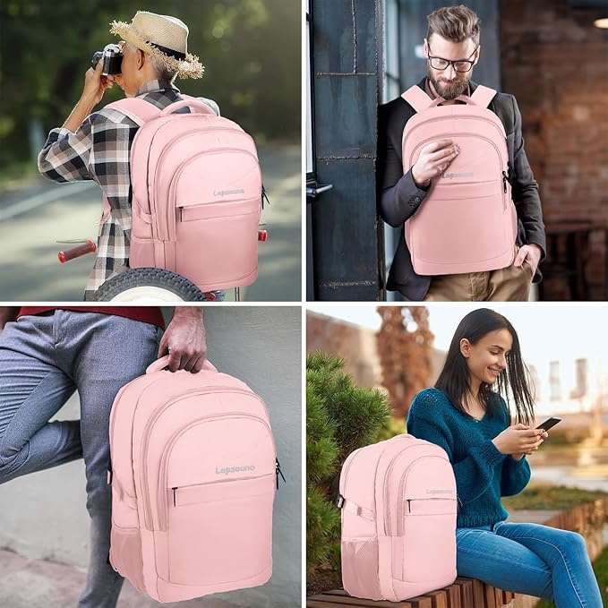 Lapsouno Business Laptop Backpack,Travel Backpack, Carry on Backpack for Women, TSA 15.6 Inch Travel Laptop Backpack with USB Port, College School Business Backpack for Women, Light Pink