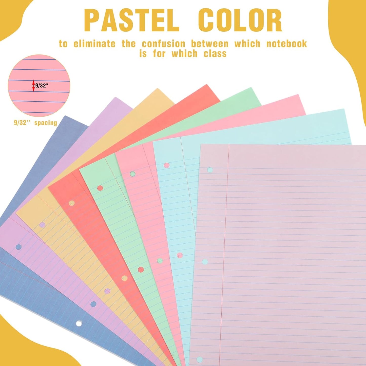 PerKoop 400 Sheets Colored Loose Leaf Paper 8.5" x 11" college ruled Lined 3 Hole Punched notebook Filler Paper for 3 Ring Binders Office School Supplies (Candy Colors)